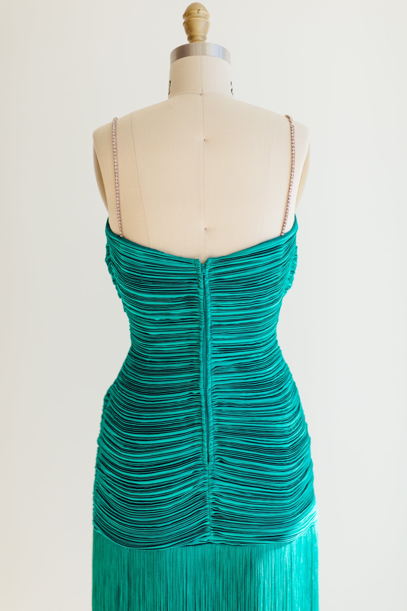 Morton Myles Green Accordion Fringe Dress