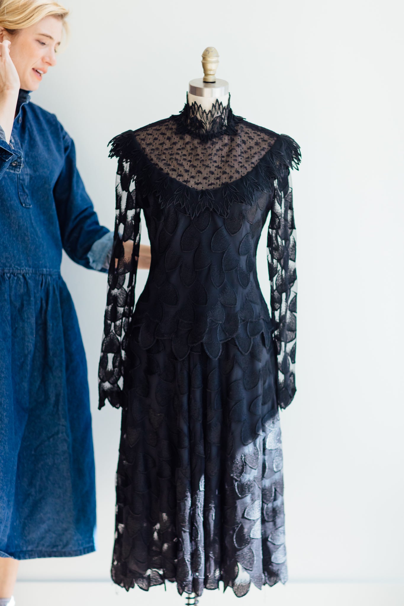 1930s Edwardian Black Lace Dress