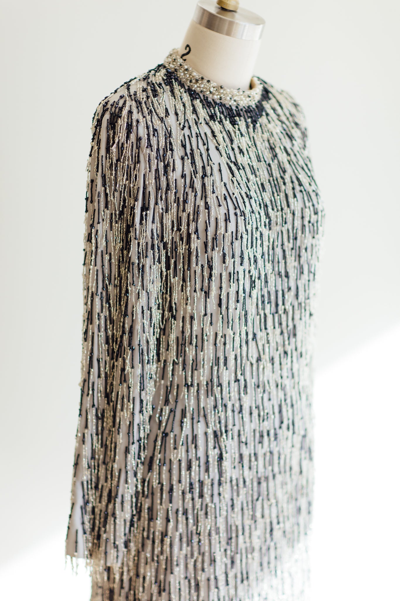 Silver Shag Beaded Fringe Gown