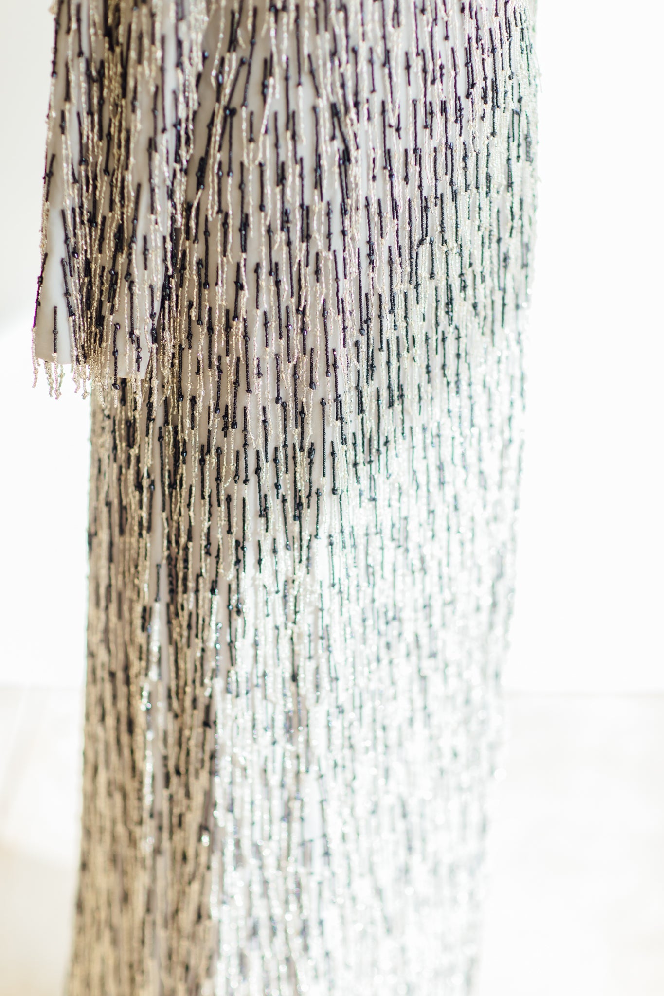 Silver Shag Beaded Fringe Gown