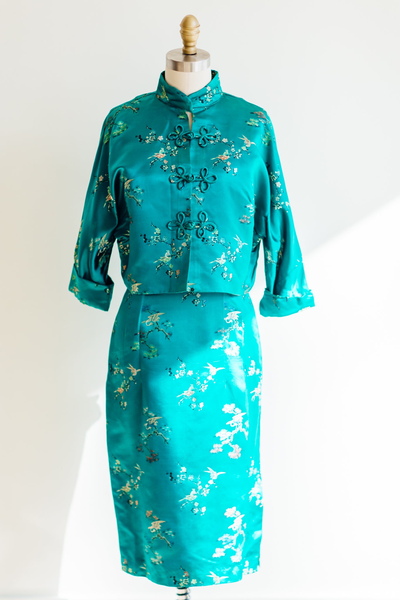 Giana Green Silk Brocade Dress Set