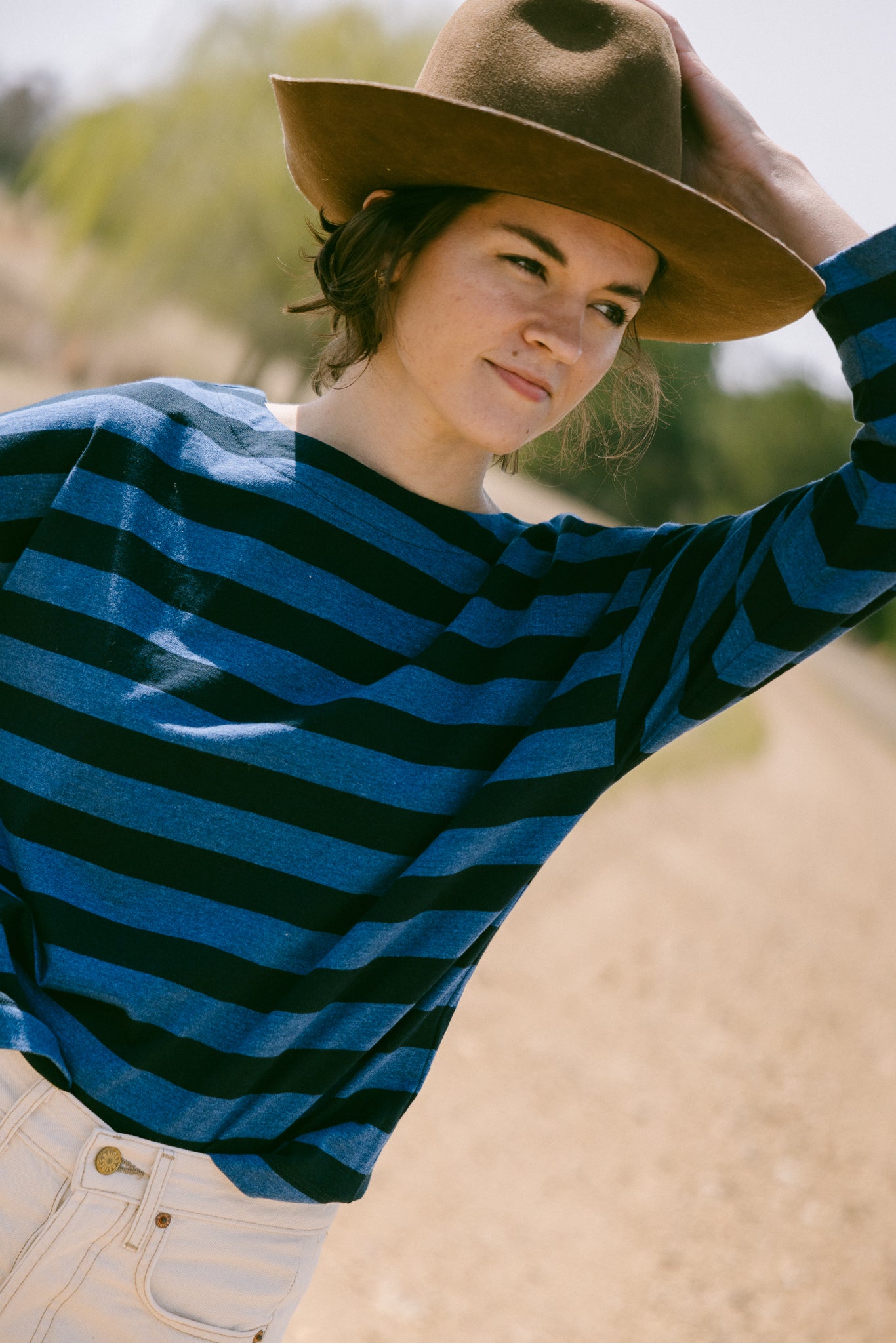 TOAST Pinwheel Stripe High Neck Tee - Double Blue
