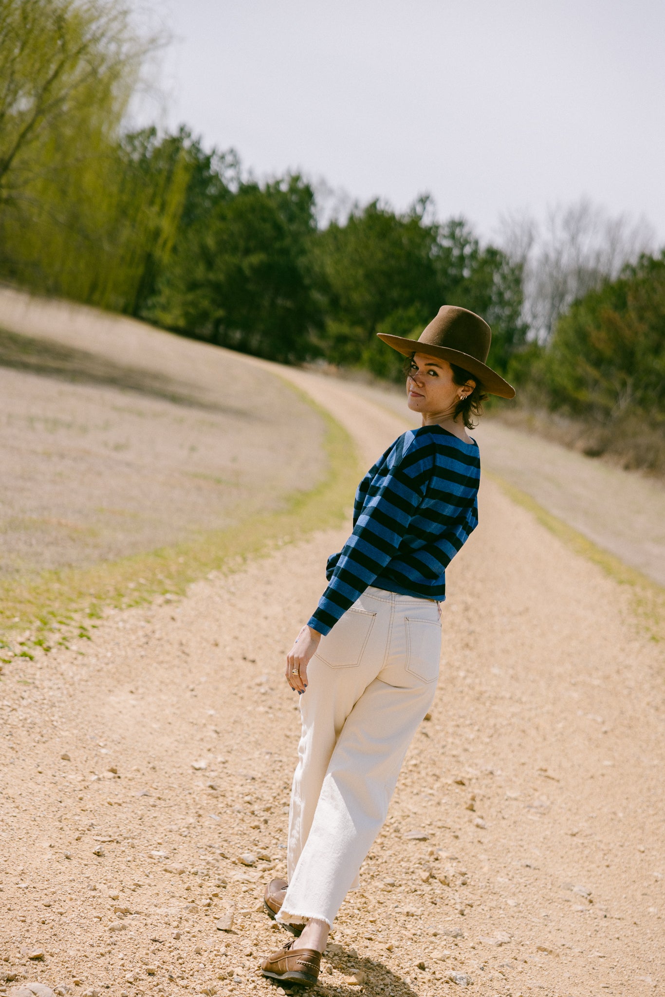 TOAST Pinwheel Stripe High Neck Tee - Double Blue