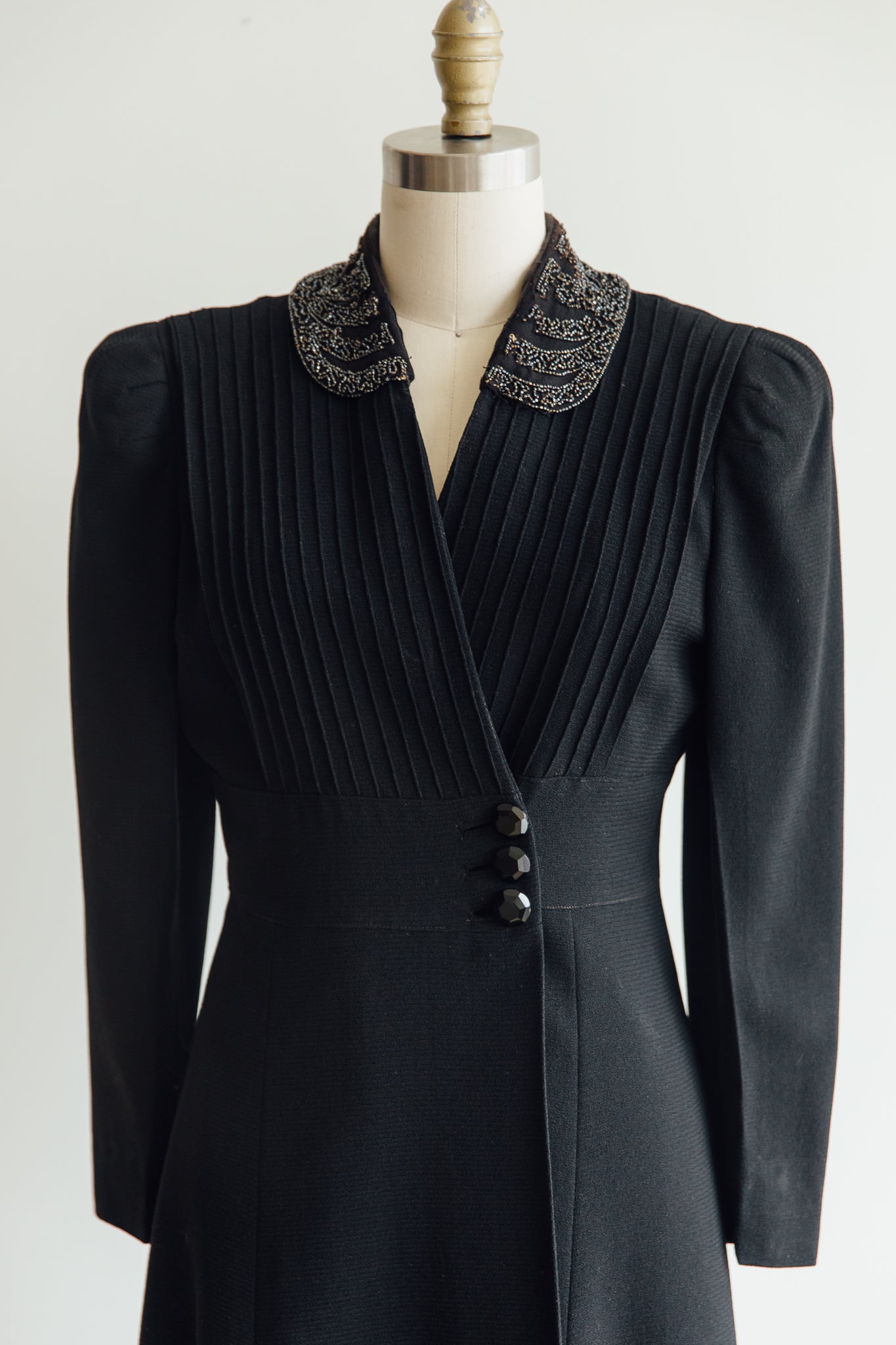 Hand-Beaded Black Embellished Collar Wrap Dress