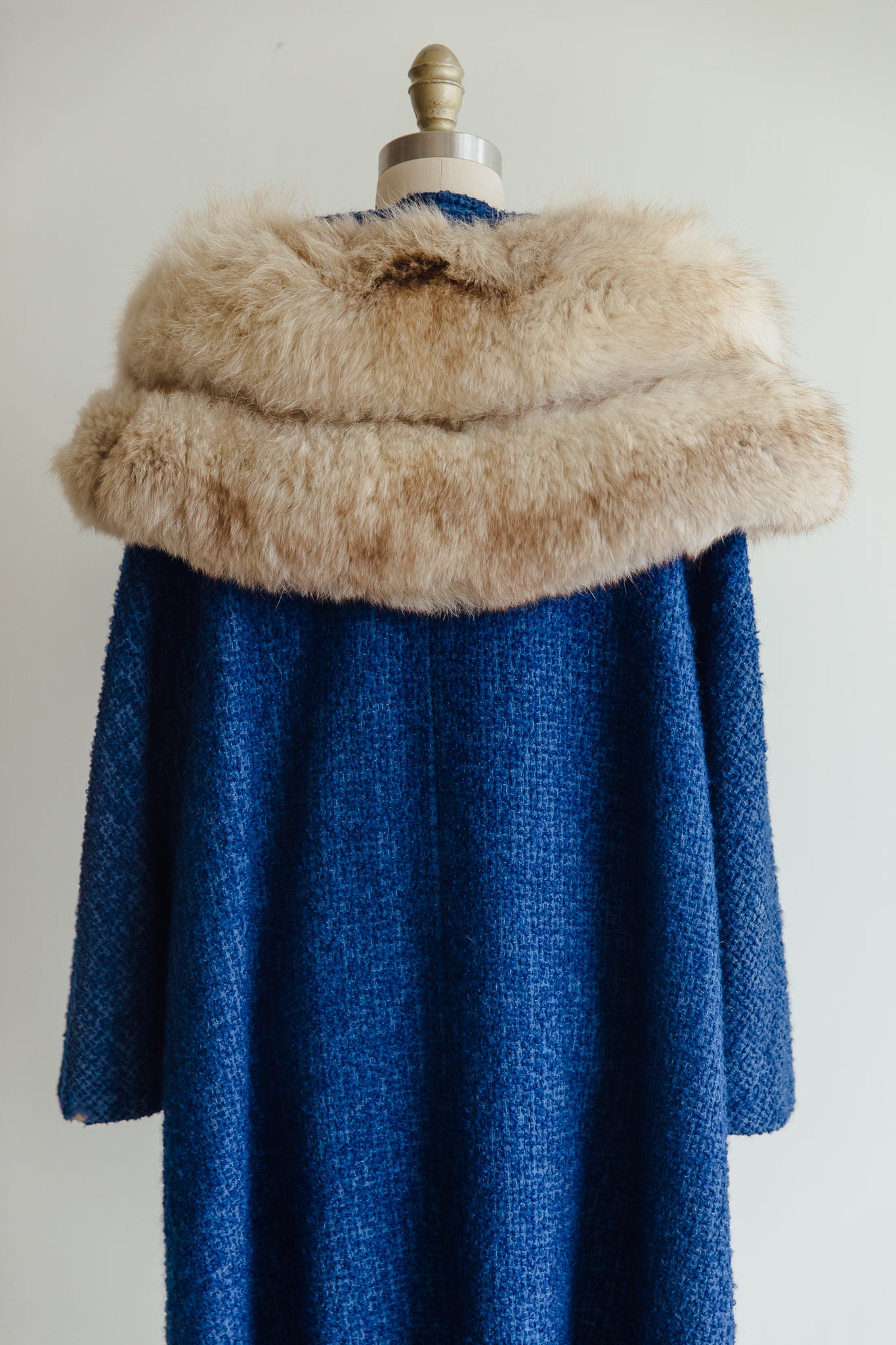 A. Lewis Blue Tweed and Fox Fur Collar Coat