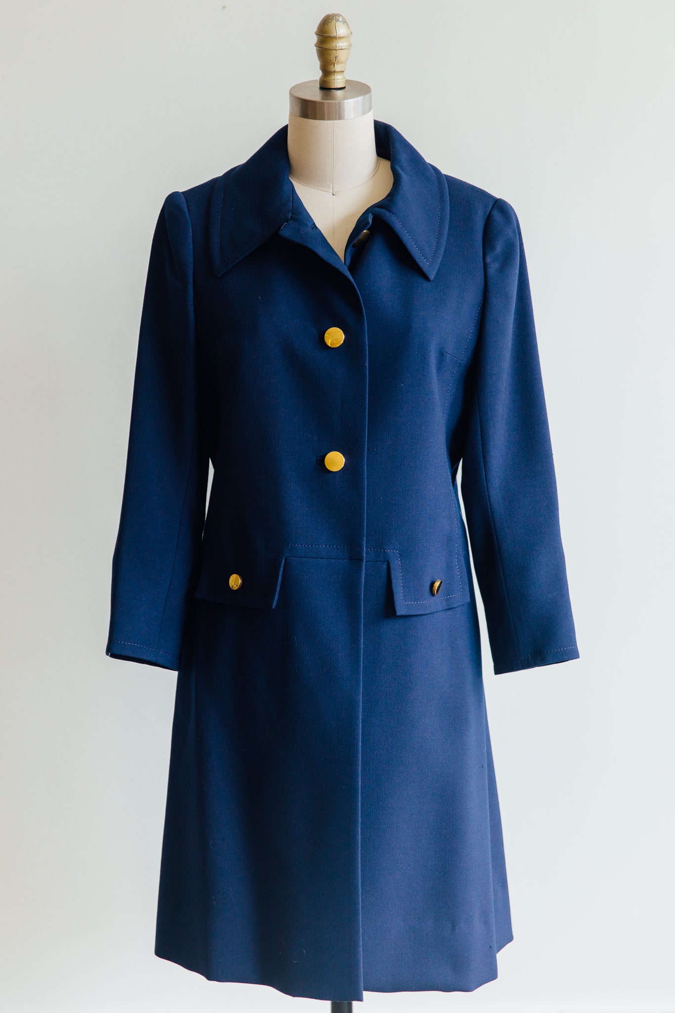 Navy Gold Button Front Coat