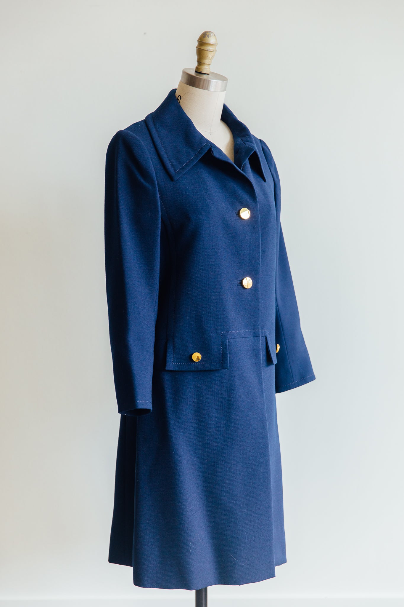 Navy Gold Button Front Coat