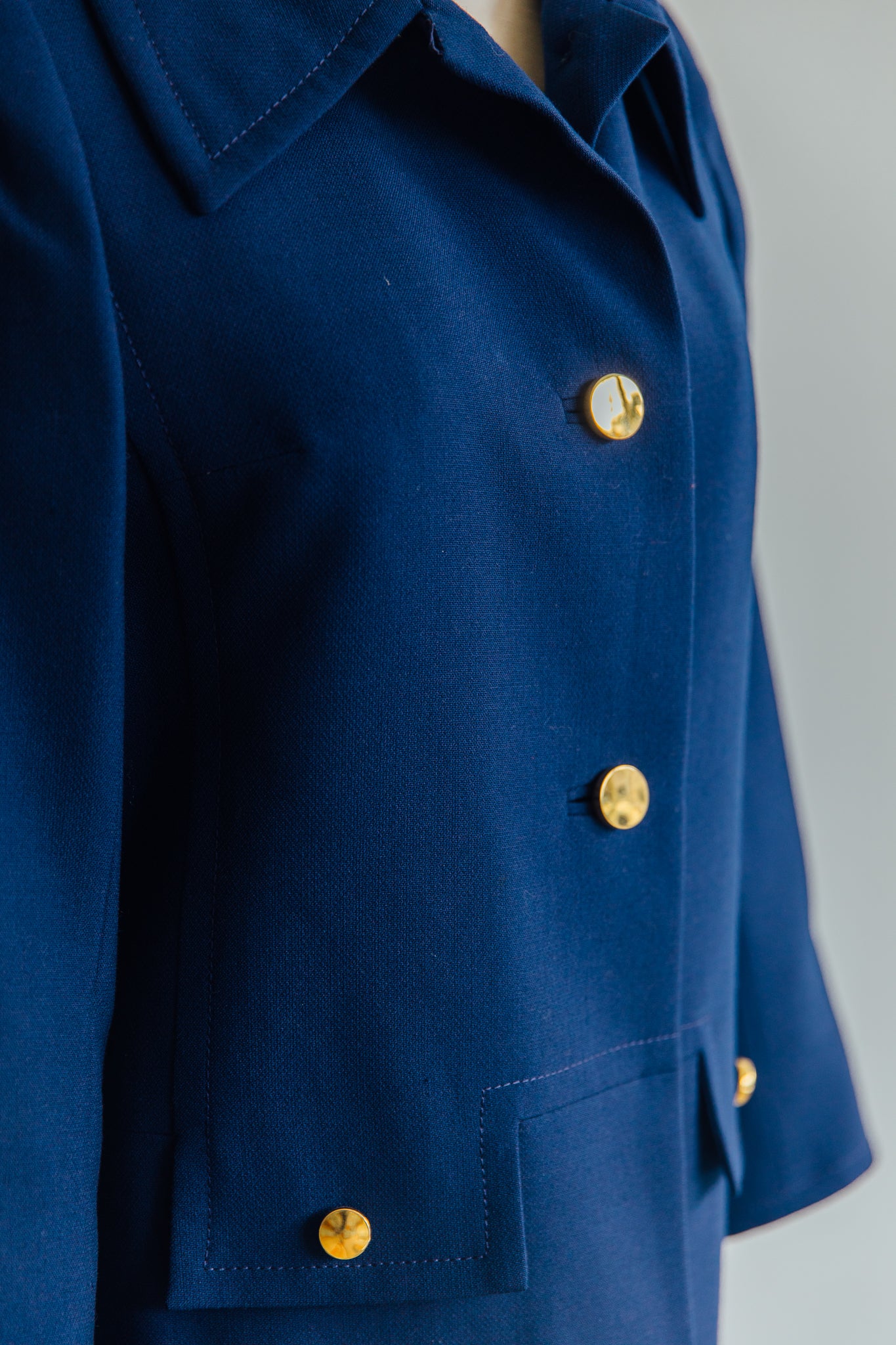 Navy Gold Button Front Coat