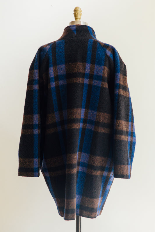 Blue Plaid Cocoon Coat