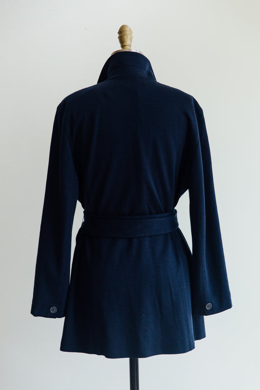 Navy Wool Blend Belted Jacket