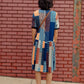 Navy and Orange Patchwork Drop-Waist Pleated Dress