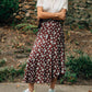 Maroon and White Polka Dot Asymmetrical Hem Silk Skirt