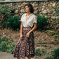 Maroon and White Polka Dot Asymmetrical Hem Silk Skirt