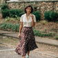 Maroon and White Polka Dot Asymmetrical Hem Silk Skirt