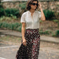Maroon and White Polka Dot Asymmetrical Hem Silk Skirt