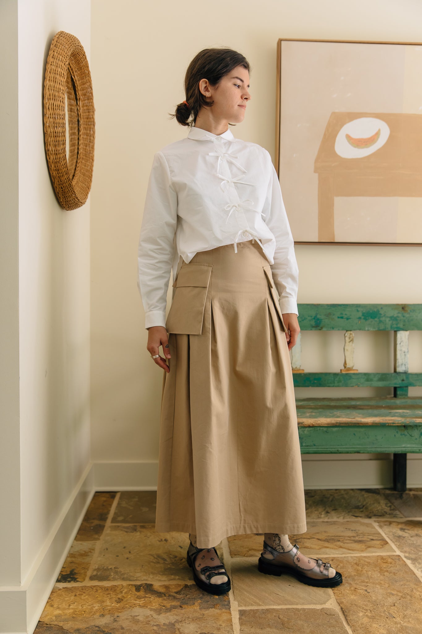 Find Me Now Cargo Pleated Midi Skirt in Nomad