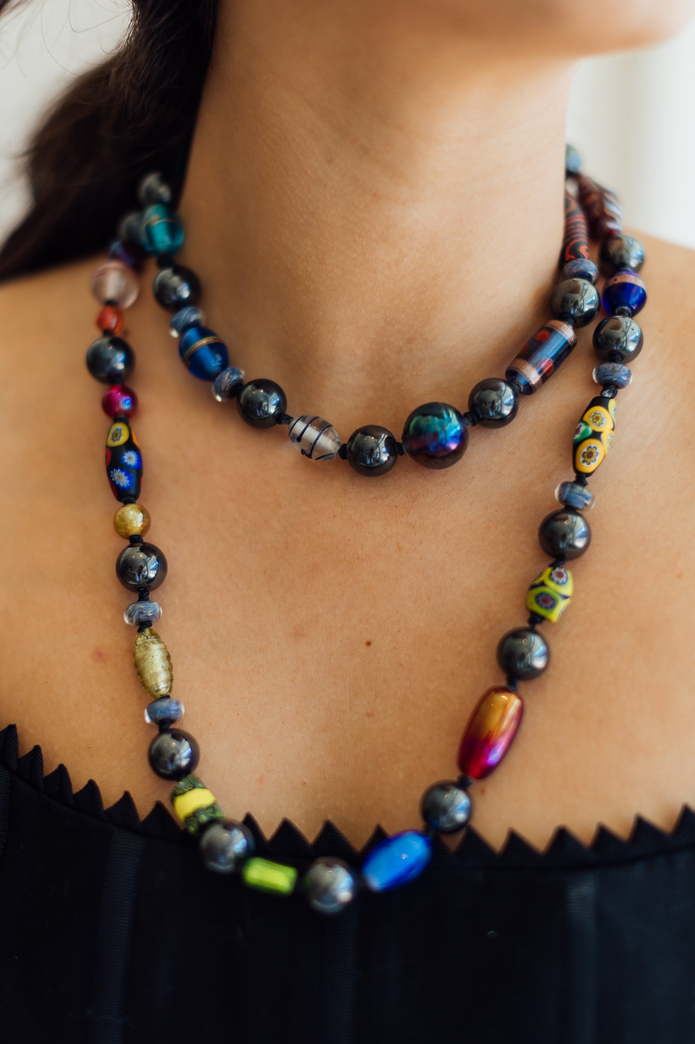 Matthew Swope Mixed Vintage Venetian Glass Beads with Hematite