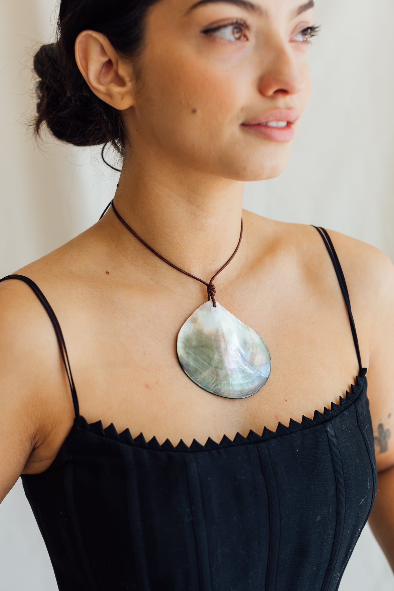 Matthew Swope Shell Pendant on Leather Necklace