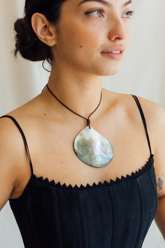Matthew Swope Shell Pendant on Leather Necklace
