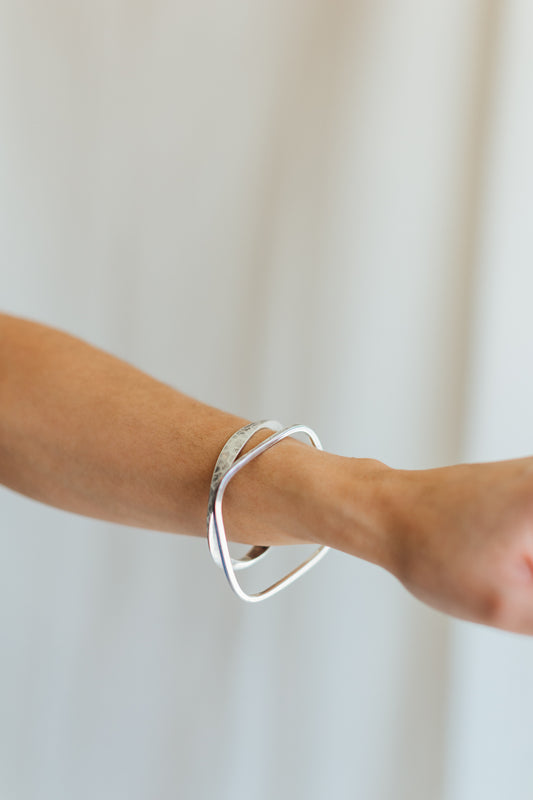 Hammered Silver Bangle Bracelets