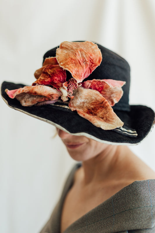 1920's Beaver and Velvet Wide-Brim Cloche Hat