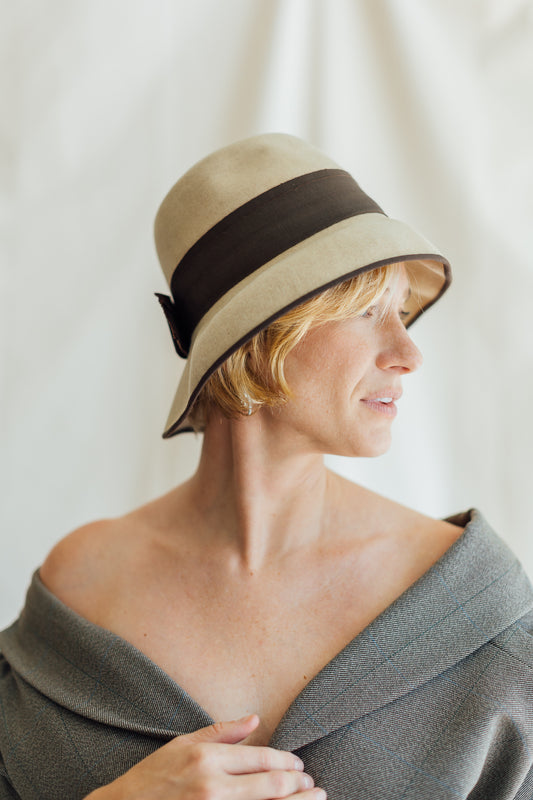 Tan Felted Wool Cloche Hat