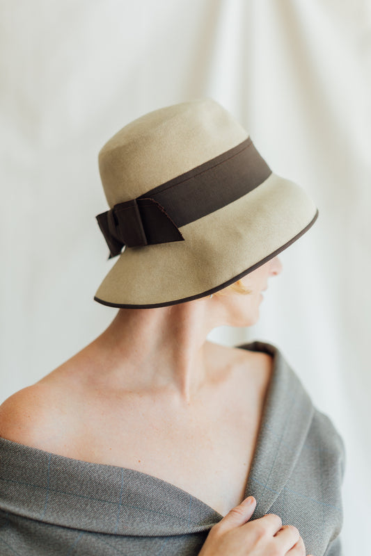 Tan Felted Wool Cloche Hat
