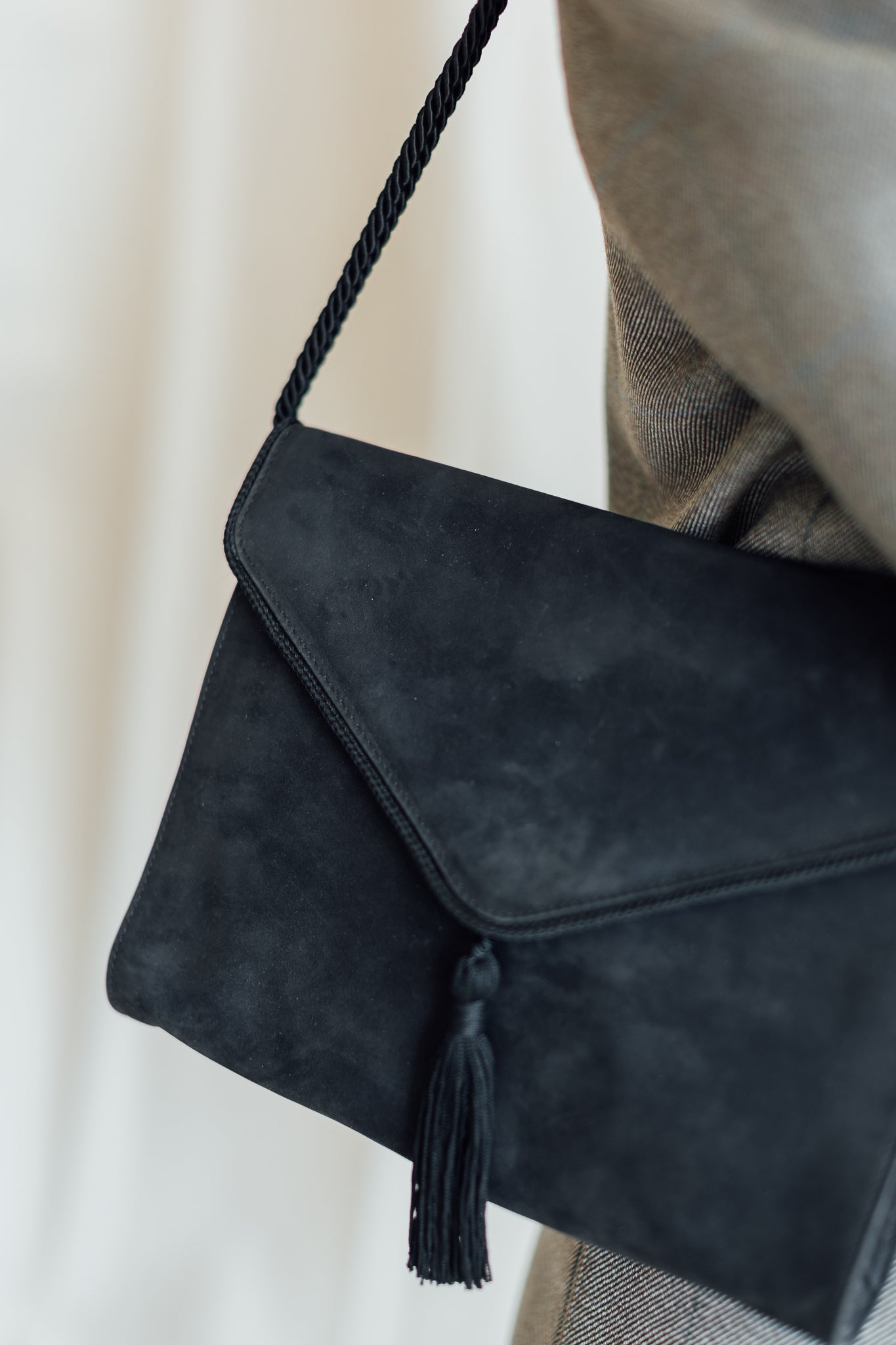 Black Suede Envelope Purse with Tassel