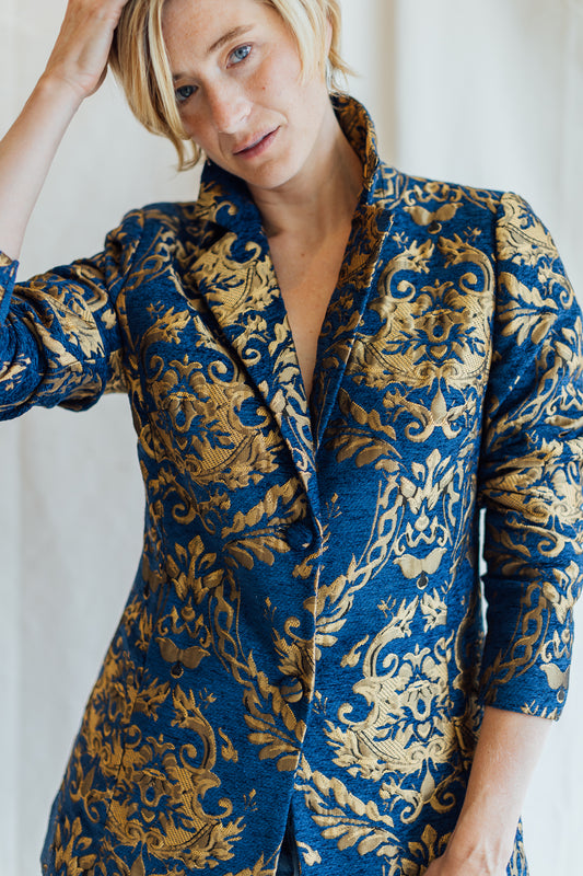 Venus Blue Jacquard Paisley Blazer