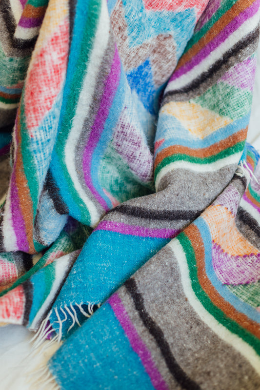 Vintage South American Wool Blanket - 72" x 88"