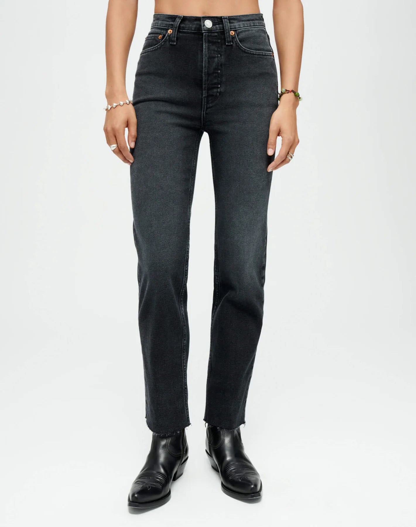 RE/DONE Denim High Rise Straight Leg 70s Stovepipe in Washed Noir
