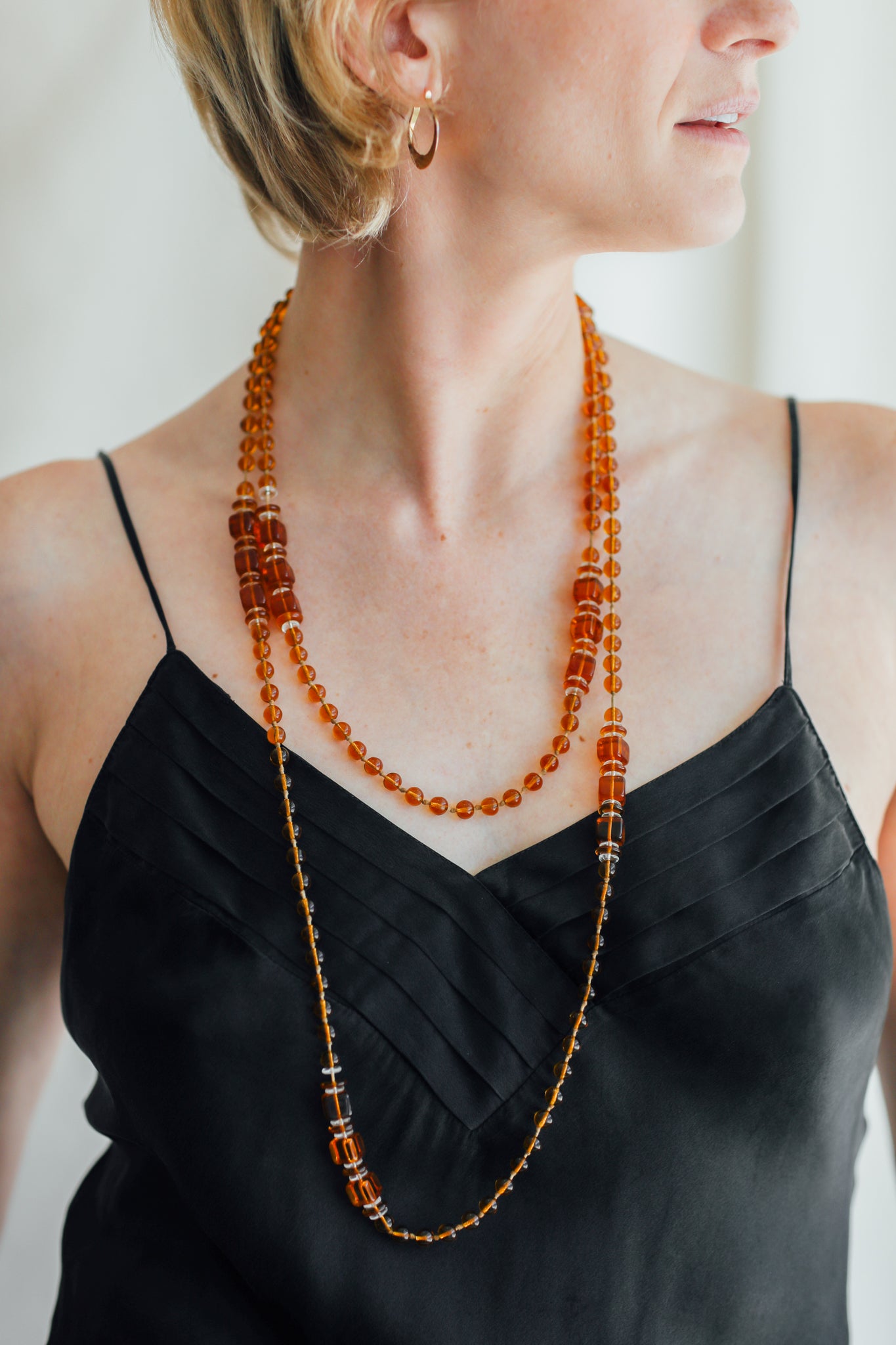 Amber Glass Bead Necklace
