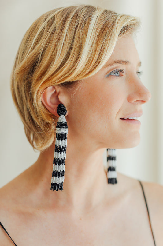 Oscar de la Renta Beaded Fringe Clip On Earrings