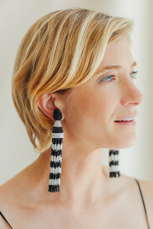 Oscar de la Renta Beaded Fringe Clip On Earrings