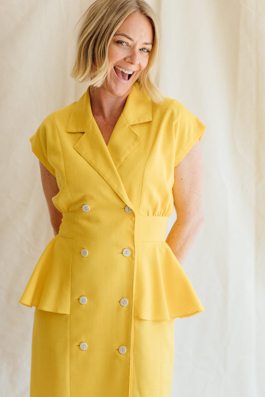 Toni Todd Yellow Peplum Dress