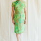 Green Abstract Cheongsam-Style Silk Dress
