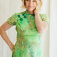 Green Abstract Cheongsam-Style Silk Dress