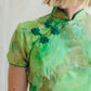 Green Abstract Cheongsam-Style Silk Dress