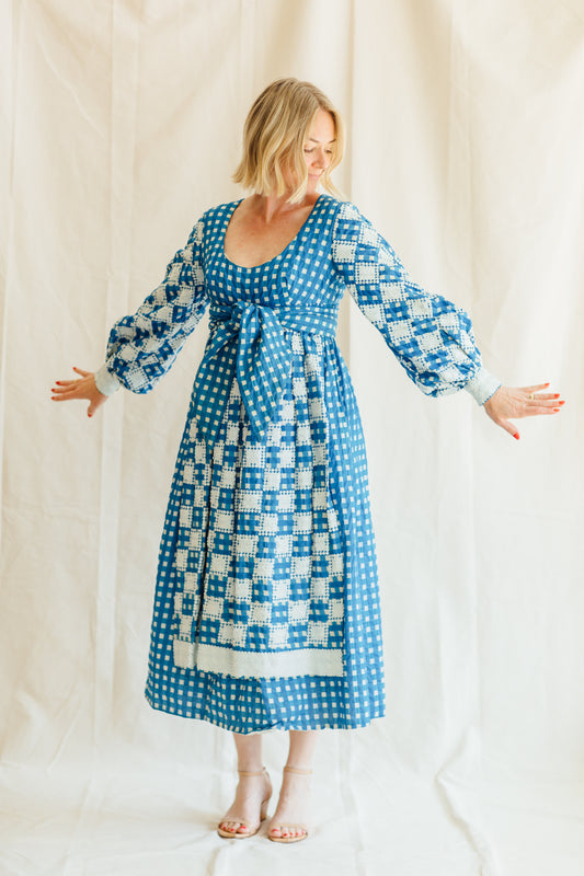 B. Altman & Co. Blue Plaid Check Dress