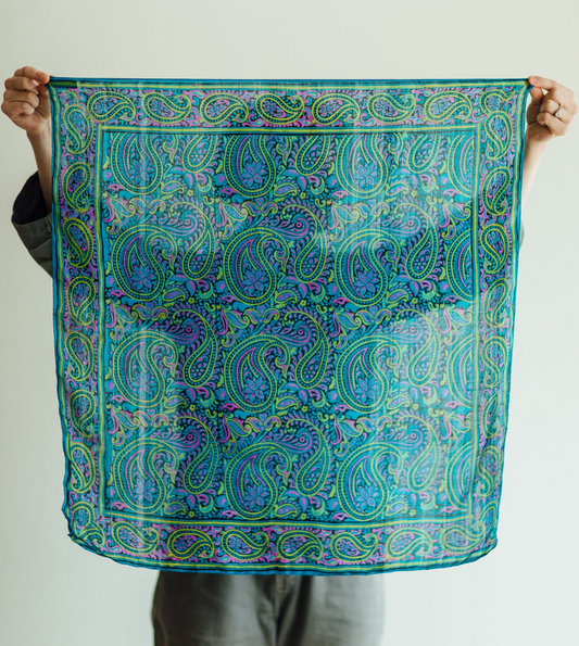 Aqua Paisley Silk Scarf