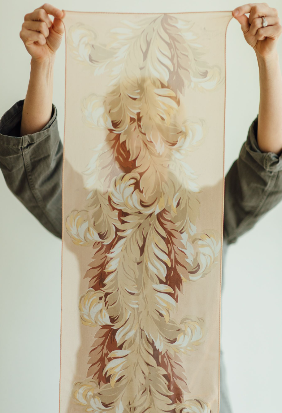 Tone-on-tone Feathers Silk Scarf