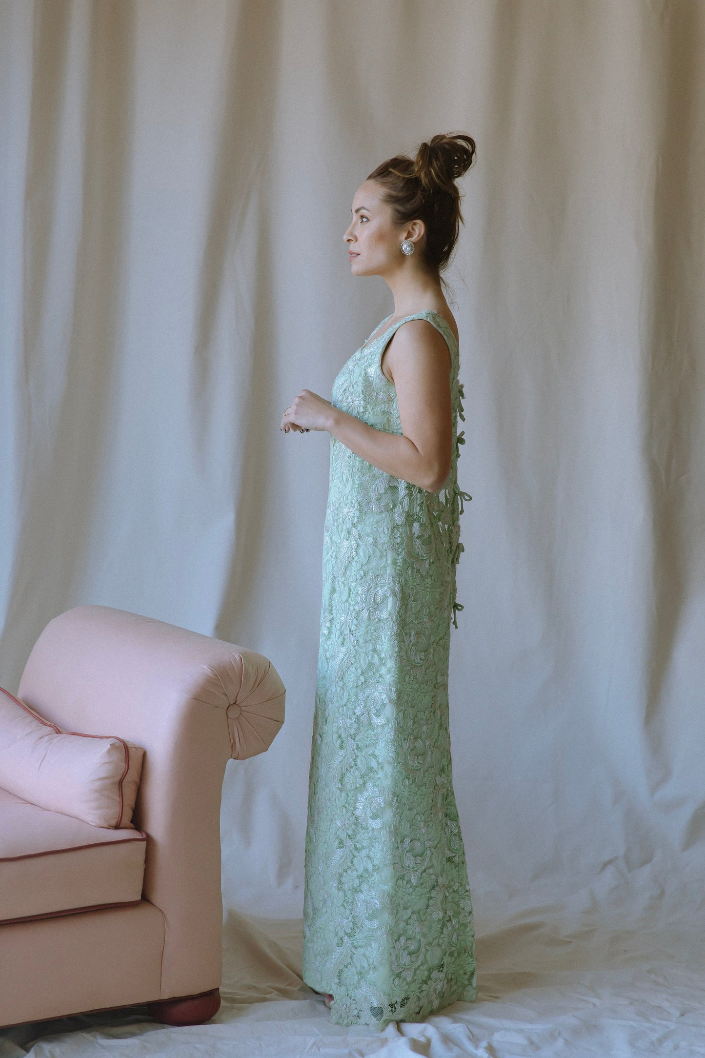 Bernetti Tea Green Lace Gown