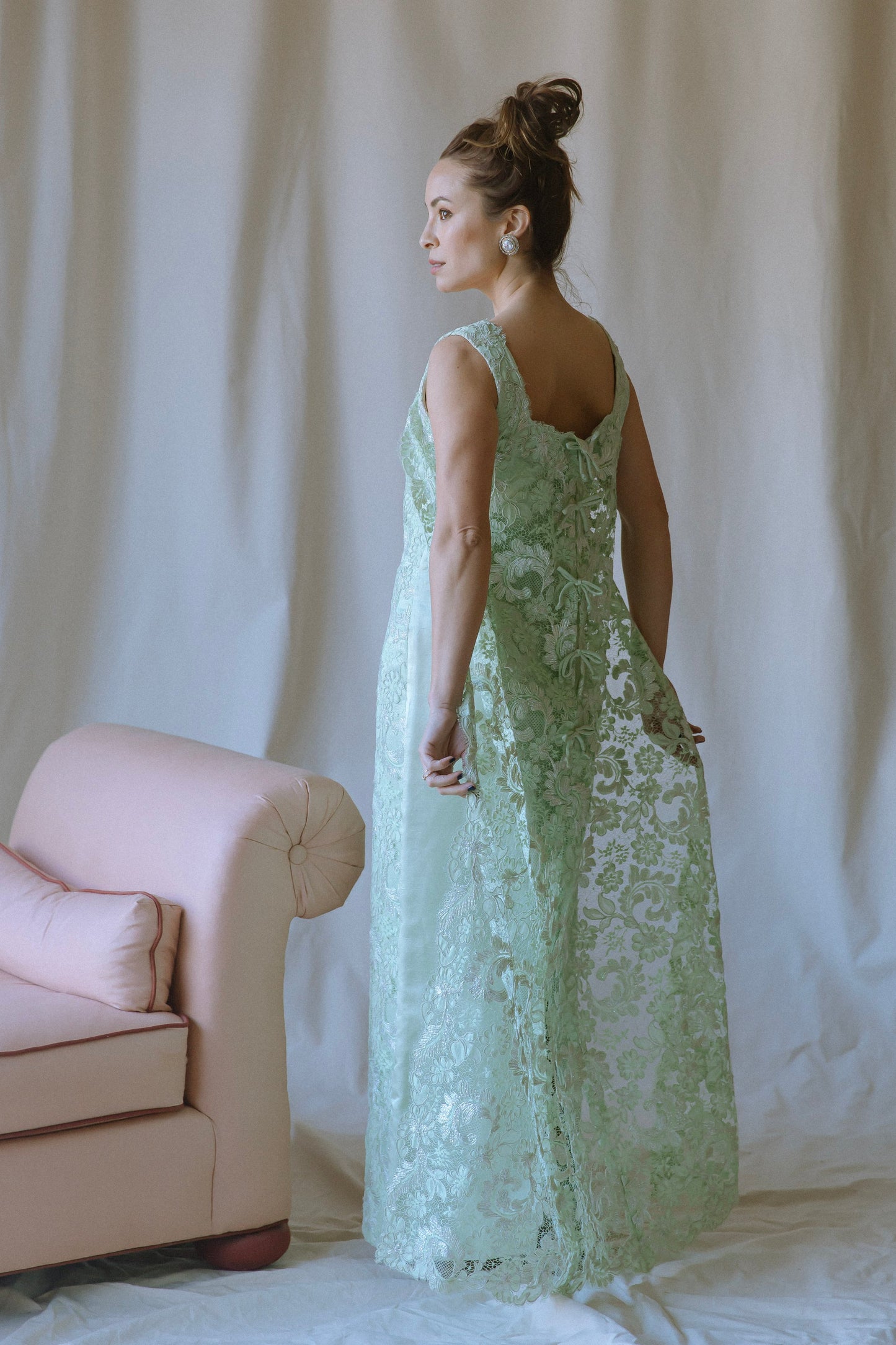 Bernetti Tea Green Lace Gown