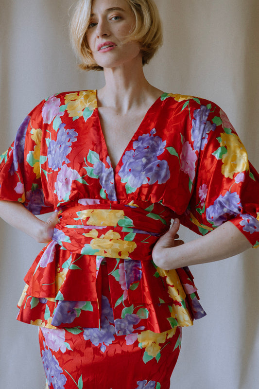 Saint Romei Floral Silk Skirt Set