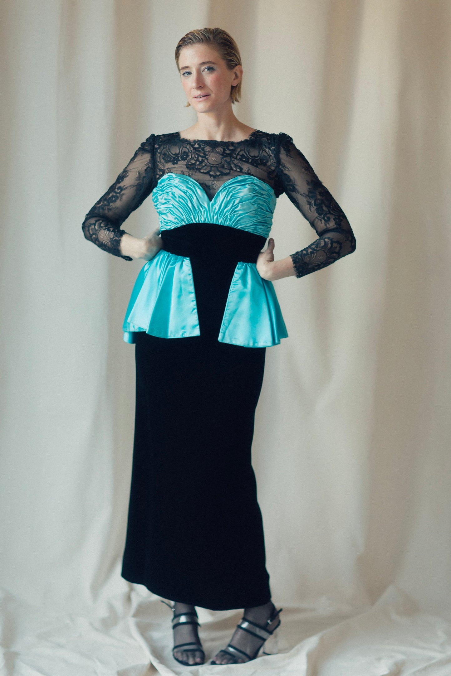 Victor Costa Peplum Velvet Gown