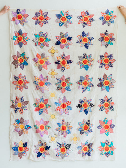 1950s Appliqué Sunflower Quilt Topper