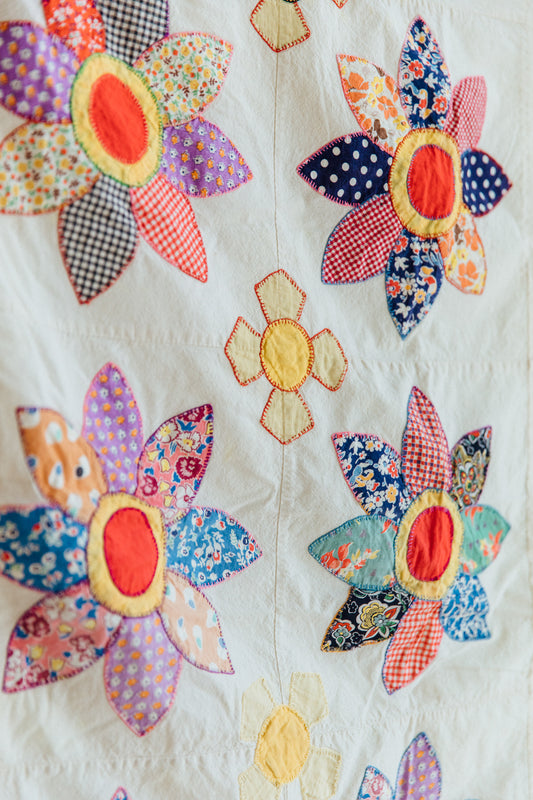 1950s Appliqué Sunflower Quilt Topper