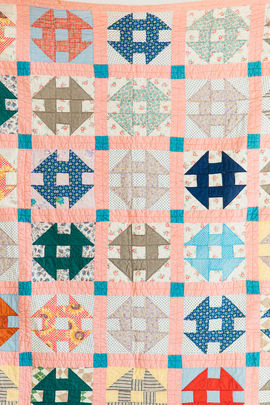 1950s Pink Churn Dash Quilt