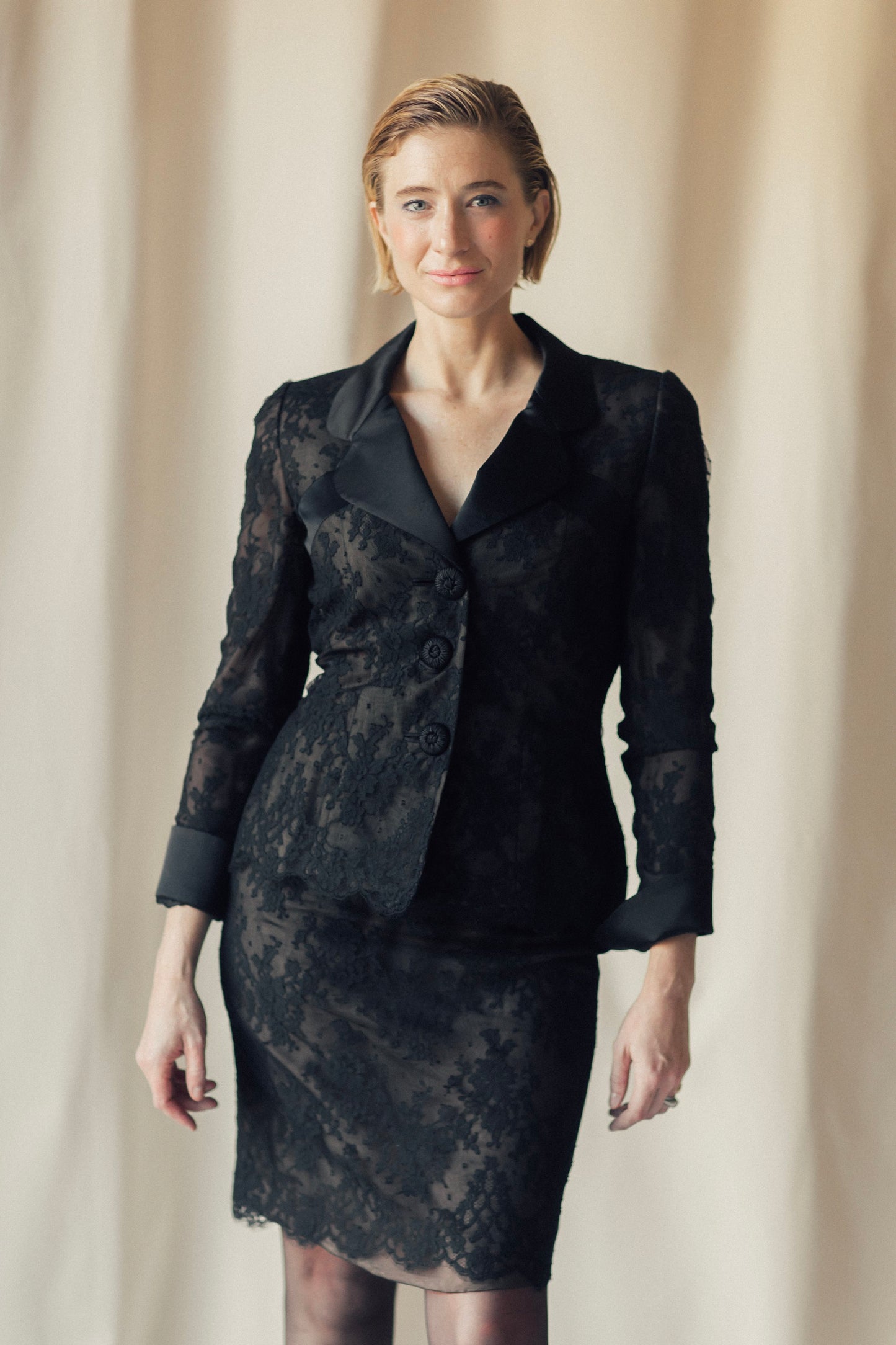 Travilla Black Lace Skirt Suit