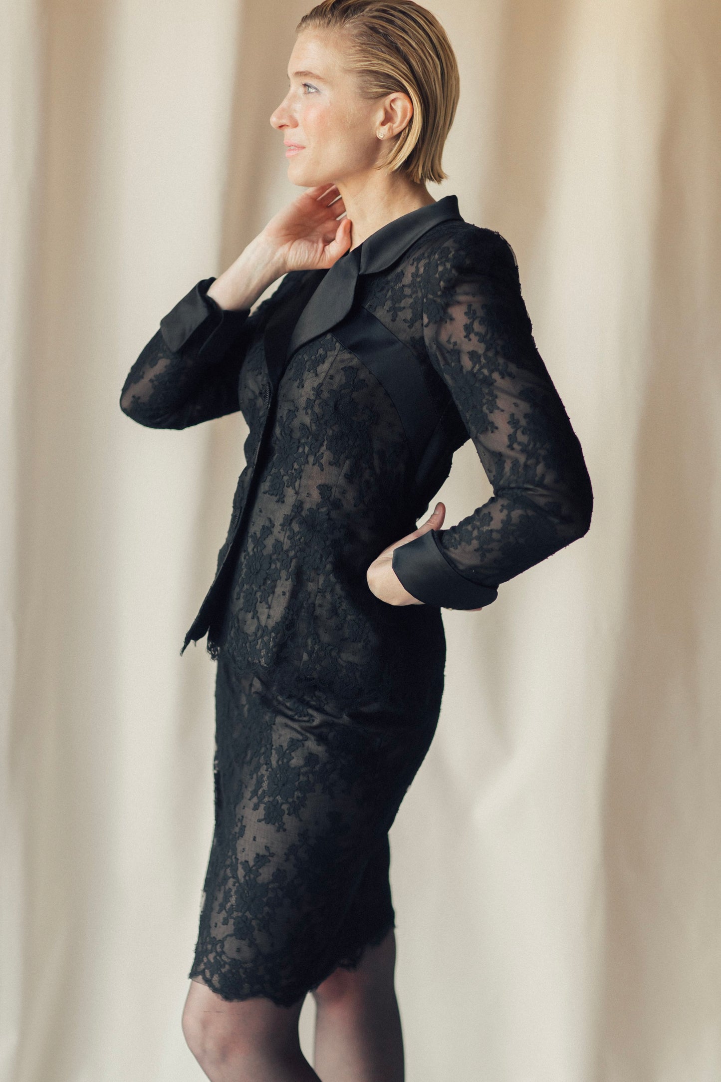Travilla Black Lace Skirt Suit